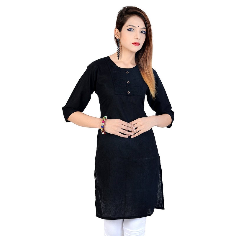 Chichi Women's Indian Plain Cotton Kurti Top, Black, XX-Large - Image 5